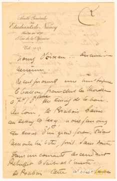 Lettre d'Antonin Bergeret (1910)