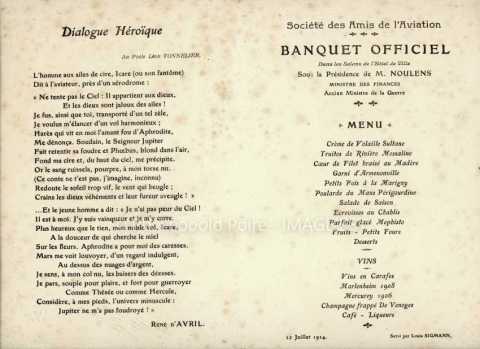 Menu de la Société des Amis de l'Aviation