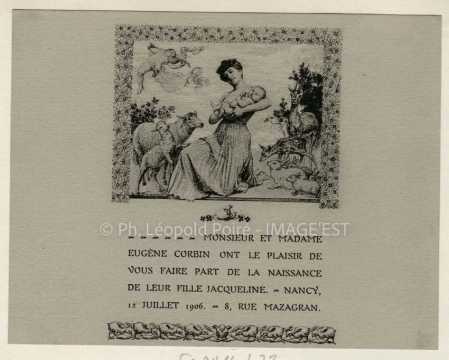 Faire-part de naissance de Jacqueline Corbin (1906-1989)