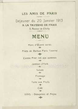 Menu d'un déjeuner (Paris)