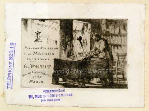 Publicité pour le planeur-polisseur de métaux E. Petit (Paris)