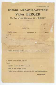 Papier en-tête de la librairie-papeterie Victor Berger (Nancy)