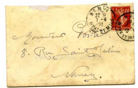 Enveloppe expédiée par Victor Prouvé (Nancy)
