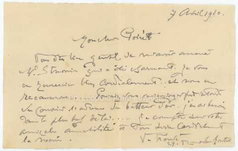 Lettre de Victor Prouvé (Nancy)