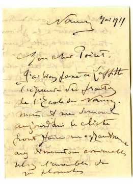 Lettre de Victor Prouvé (Nancy)