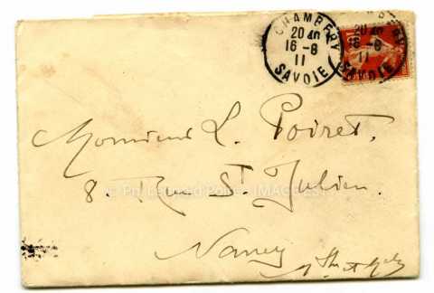 Enveloppe expédiée par Victor Prouvé (Chambéry)