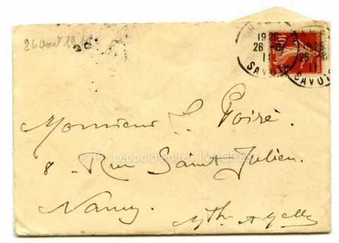 Enveloppe expédiée par Victor Prouvé (Chambéry)