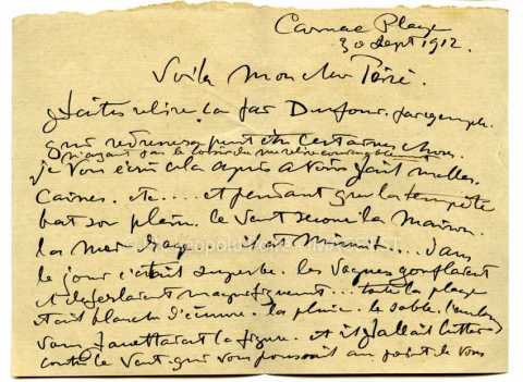 Lettre de Victor Prouvé (Carnac)