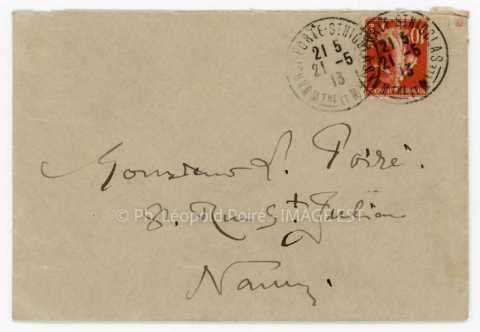 Enveloppe expédiée par Victor Prouvé (Nancy)