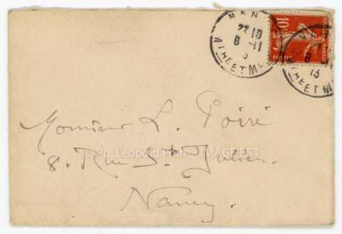 Enveloppe expédiée par Victor Prouvé (Nancy)