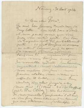 Lettre de Victor Prouvé (Nancy)