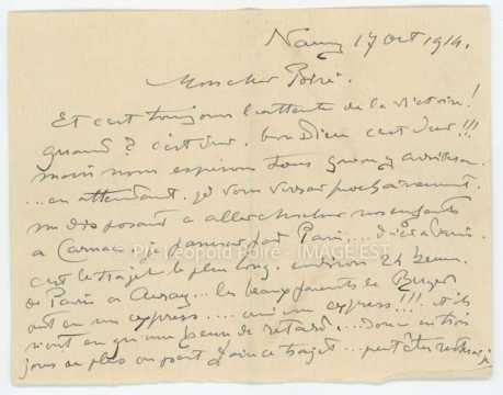 Lettre de Victor Prouvé (Nancy)