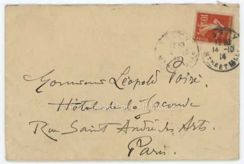 Enveloppe expédiée par Victor Prouvé (Nancy)