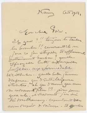Lettre de Victor Prouvé (Nancy)