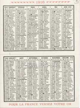 Calendrier 1916
