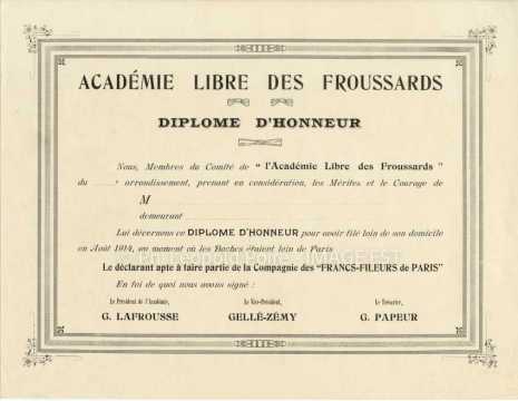 Diplôme de l'Académie Libre des Froussards