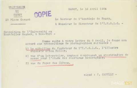 Lettre du 10 avril 1954 (ENSIC)