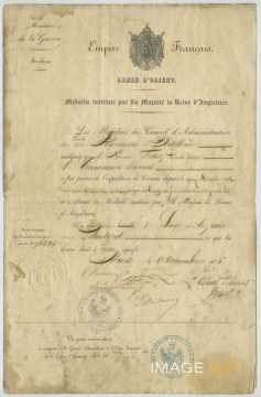 Certificat de remise de médaille (Metz)