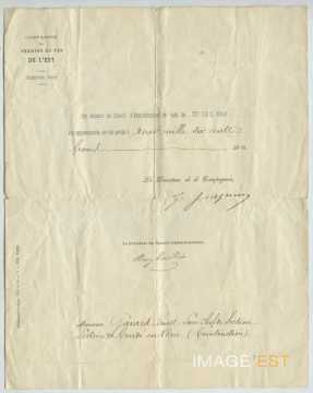 Certificat de la Compagnie des chemins de fer de l'Est