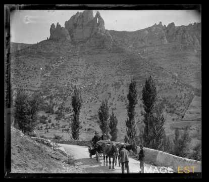 Attelage sur une route de montagne (Meyrueis)