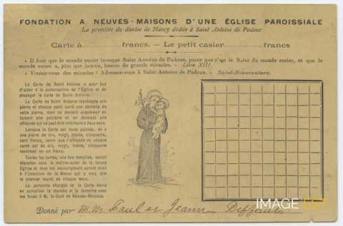 Carte de collecte pour l'église Saint-Antoine de Padoue (Neuves-Maisons)