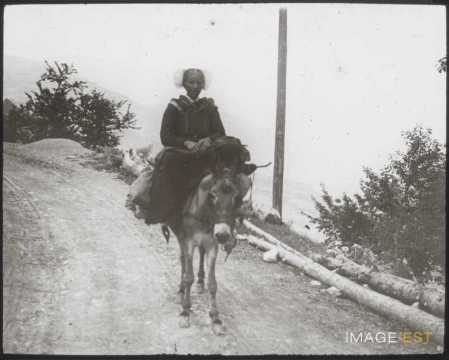 Femme sur un âne (Saint-Jean-d'Arves)