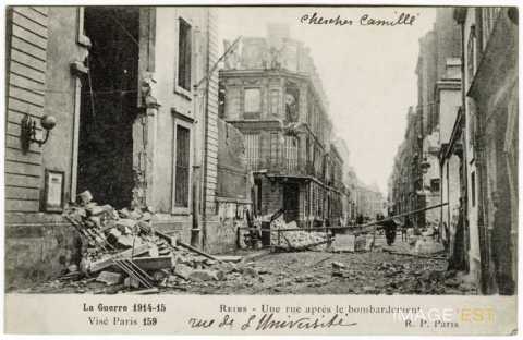 Rue de l'Université en ruines (Reims)