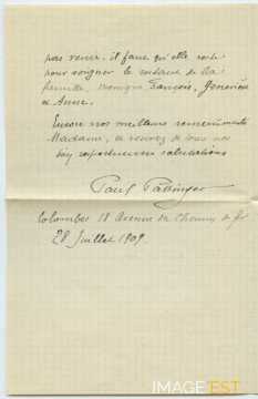 Lettre de Paul Pattinger