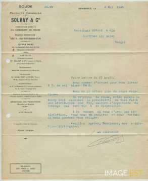 Lettre de la Société Solvay (Dombasle-sur-Meurthe)