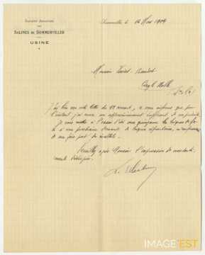 Lettre de la Société anonyme des Salines de Sommerviller (Sommerviller)