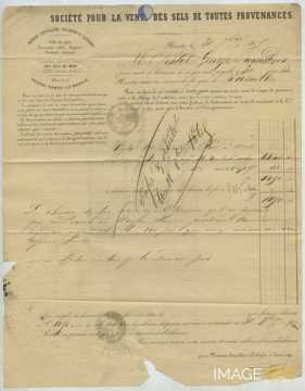 Lettre de la Société pour la vente des sels de toutes provenances
