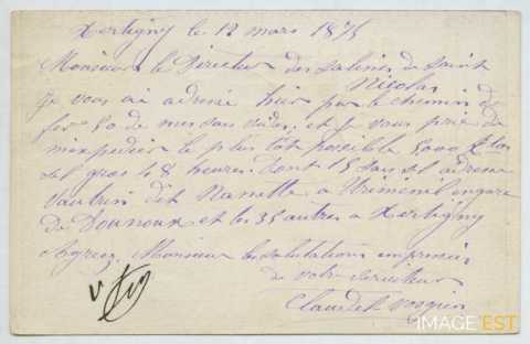 Carte postale des Établissements Claudet (Xertigny)