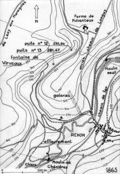 Carte des travaux de reconnaissance de la mine de fer (Lexy)