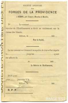 Bon d'hôpital de la Providence (Réhon)