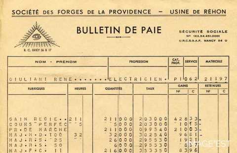 Bulletin de paye de la Providence (Réhon)