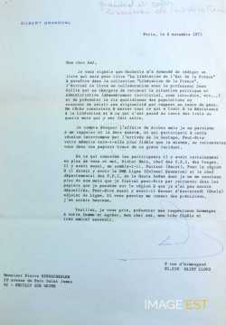 Lettre de Gilbert Grandval (1973)