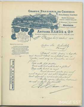 Attestation de la Brasserie A. Hanus (Charmes)
