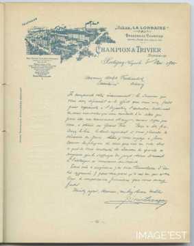 Attestation de la  Brasserie Champion & Trivier (Xertigny)