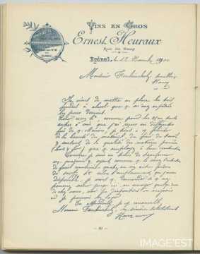 Attestation de la Société Ernest Heuraux (Épinal)