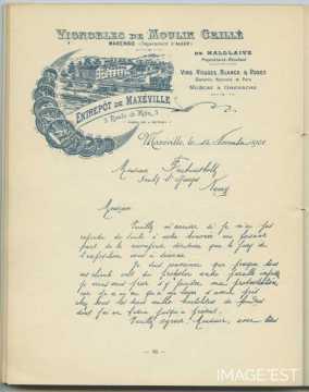 Attestation de l'Entrepôt de Maxéville (1900)