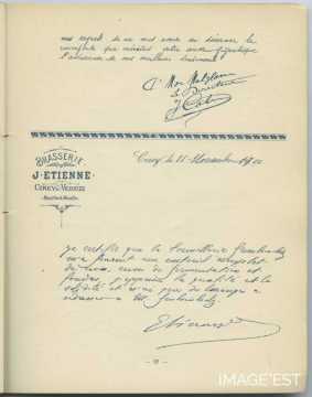 Attestation de la Brasserie J. Etienne (Cirey-sur-Vezouze)