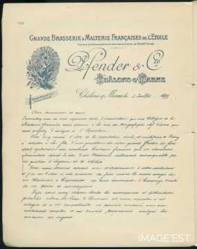 Attestation de la Maison P. Fender & Cie (Châlons-en-Champagne)