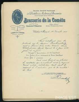 Attestation de la Brasserie de la Comète (Châlons-en-Champagne)