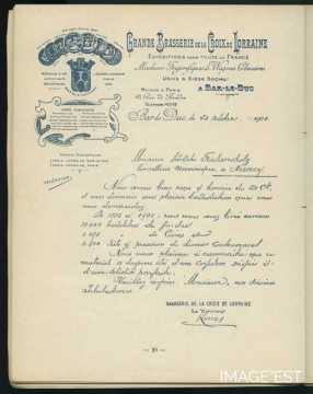 Attestation de la Grande Brasserie de la Croix de Lorraine (Bar-le-Duc)