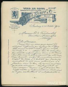 Attestation de la Maison A. & E.Kuhff & Cie (Strasbourg)