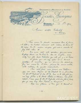 Attestation de la Brasserie & Malterie de Humes (Haute-Marne)