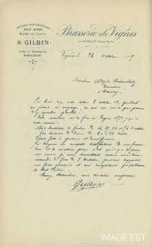Certificat de la Brasserie S. Gilbin (Vignes-la-Côte)