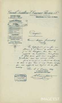 Certificat de la Distillerie E. Cusenier Fils aîné & Cie (Paris)