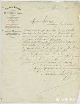 Lettre des  " Tonnelleries Mécaniques Frühinsholz " (Bayon)