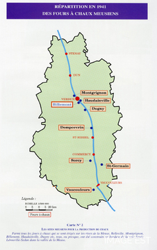 Répartition en 1941 des fours à chaux meusiens